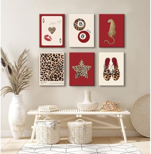 Cheetah Wall Art Red Leopard Canvas Wall Decor Y2k Trendy Coquette Poster - Image 6