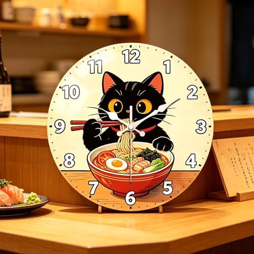 peacoblue Japanese Ramen Cat Wall Clocks Battery Operated - Image 3