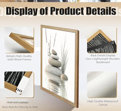 Framed Zen Stone Canvas Wall Art, Bathroom Picture Decor 24x36in - Image 3