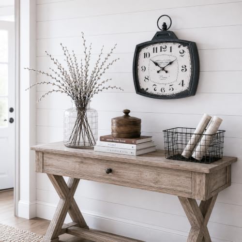 Retro Rectangle Wall Clock, Battery Operated Silent Black Farmhouse Wall Clocks - Image 4