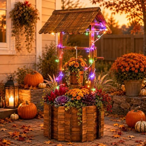 54" Outdoor Wooden Wishing Well Planter - Image 4