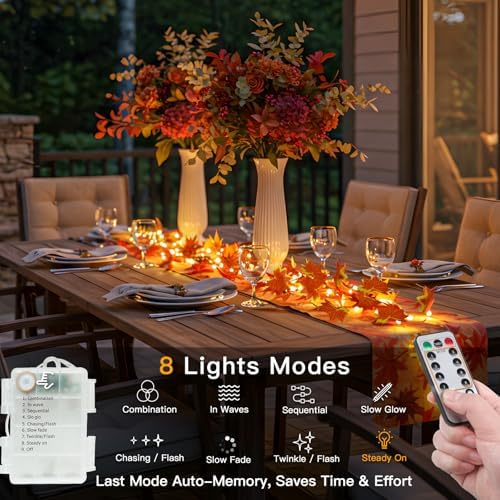 suddus 33FT 100 LED Maple Leaf String Lights Battery Operated Copper Wire - Image 3