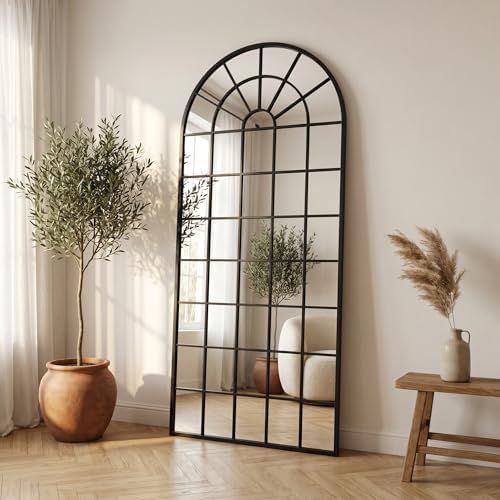 70x30Inch Large Arched Window Pane Mirror| Black Arched Mirrors by SalkalaDecor
