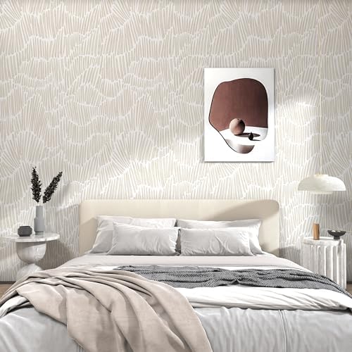 Theper Beige Peel and Stick Wallpaper Modern Contact Paper 17.3"×393" - Image 5