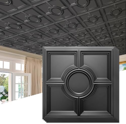 STICKGOO Black Drop Ceiling Tiles 2ft x 2ft, Glue Up Ceiling Panels 24 x 24in by STICKGOO