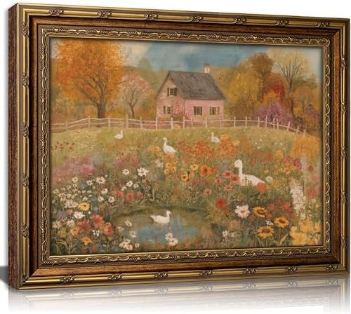 Vintage Gold Framed Autumn Country Cottage by HPZFEIJJWallArt