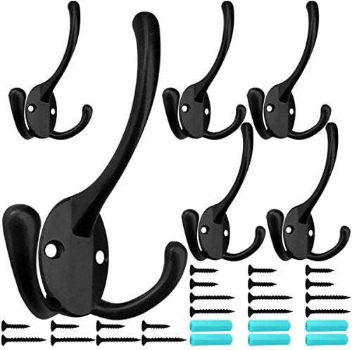 IBosins 6 Pack Black Big Heavy Duty Three Prongs Coat Hooks by IBosins