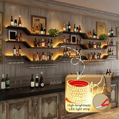 70.8"Modern LED Wine Rack Wall Mounted, 3-Tier Floating Bar Shelves - Image 6
