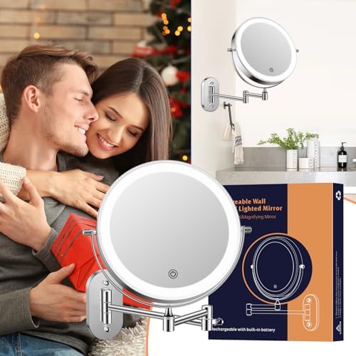 FUNTOUCH 2500mAh Rechargeable Wall Mounted Lighted Makeup Mirror 1X/20X - Image 7