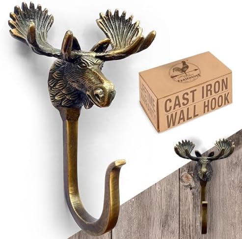 Cast Iron Moose Hook, Heavy Duty, 5.15 inch Tall, Farmhouse Decorative Wall Hook by MyFancyFarmhouse