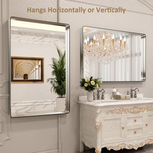 LOAAO 55X36 Inch Brushed Nickel Bathroom Mirror - Image 4