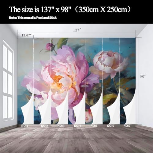 Large Pink Peony self-Adhesive Oil Painting, Impressionist Style Floral murals - Image 3