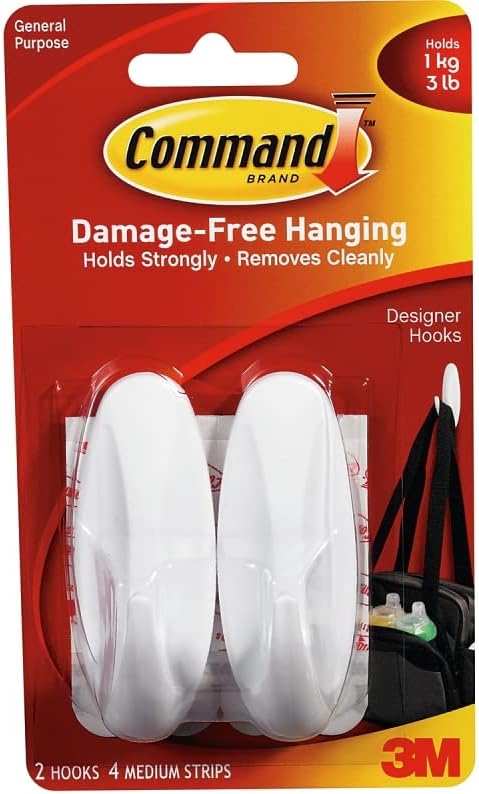 Command Medium Designer Hooks, 2 Hooks and 4 Command Strips, Damage-Free by Command