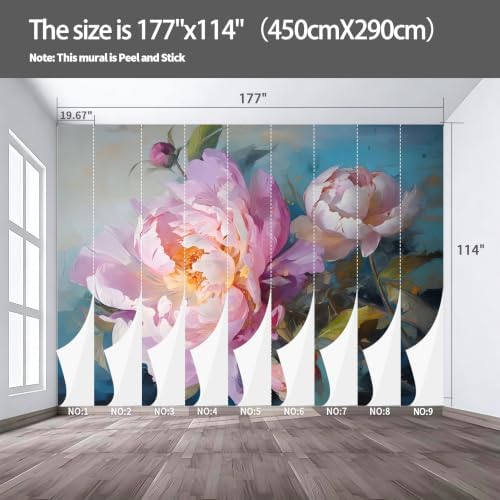 Large Pink Peony self-Adhesive Oil Painting, Impressionist Style Floral murals - Image 3
