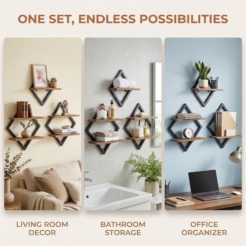 Floating Shelves Shelves on Wall Set of 3, 2-Tier Hanging Wall Mounted Shelves - Image 4