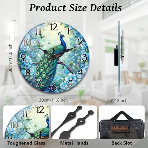 peacoblue Peacock Wall Clocks Battery Operated - Image 2