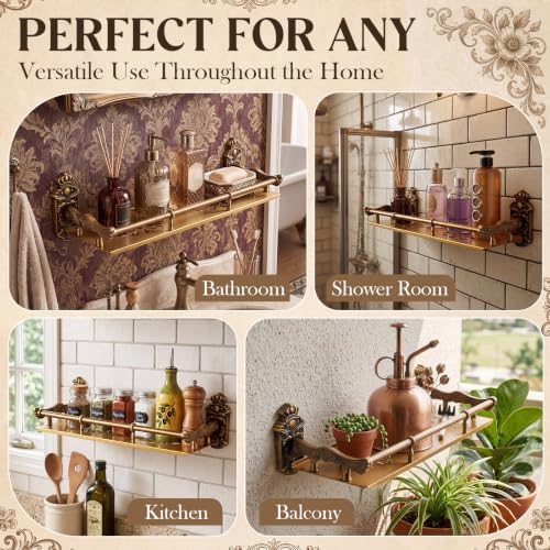Otooling Vintage Bathroom Shelf, 16.5 Inch Antique Bronze Wall Mount Shelf - Image 5