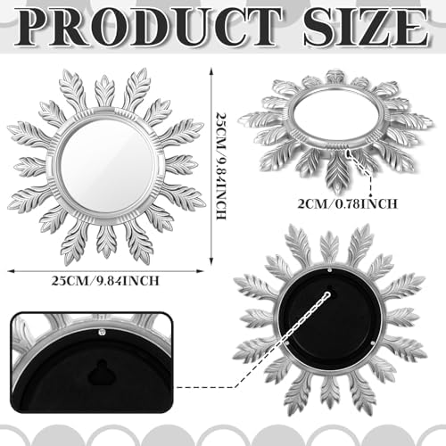 Dandat 4 Pack Round Mirrors for Wall Sunburst Floral Home Decor - Image 3