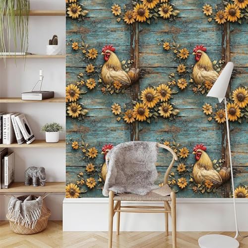 Sunflowers Rooster Wallpaper Peel and Stick 17.3"x197" Self Adhesive Thick - Image 3