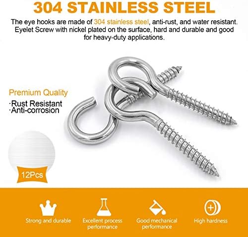 24-Pack 304 Stainless Steel Screw Eyes, Heavy Duty Screw in Eye Hooks Ring - Image 5