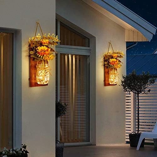 OurWarm Sunflowers Rustic Wall Sconces, Remote-Control Mason Jar Sconces - Image 3