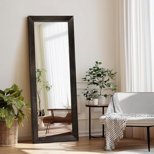 58x22in Full Length Mirror, Rustic Black Beveled Wood Frame - Image 7