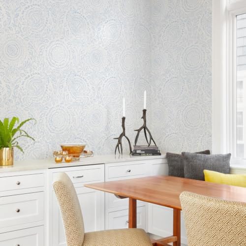 Ismoon Blue Wallpaper Peel and Stick Boho Floral Contact Paper 17.3x393in - Image 5
