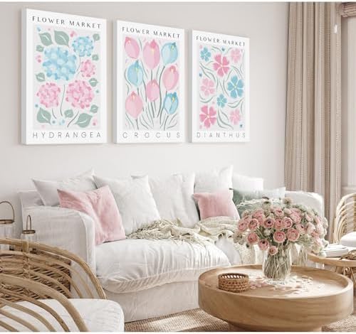 Abstract Floral Wall Art Decor Flower Market Prints Pink Blue Minimalist Canvas - Image 3
