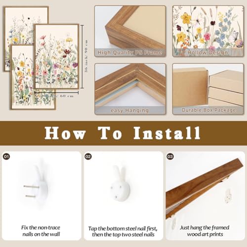 BINCUE Wildflower Wall Art Large Floral Wall Painting Neutral Print Pictures - Image 7