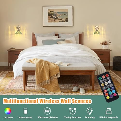 Shenmoyl Battery Operated Wall Sconce Set of 2, Vintage Rechargeable Wall Lights - Image 4