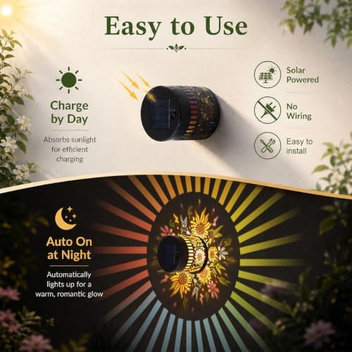 Solar Sunflower Projection Wall Light, Waterproof Fence Lamp-4Pcs - Image 3
