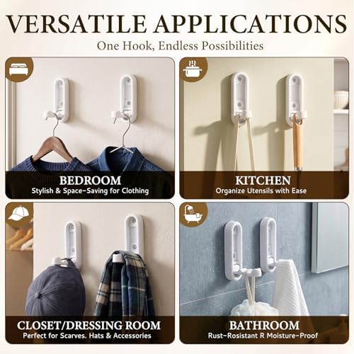 Foldable Wall Hooks, 4 Pack White Heavy Duty Coat Hooks, Screw Mounted - Image 6