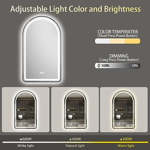 Arched Bathroom Mirror 24"x36", LED Tempered Glass - Image 2