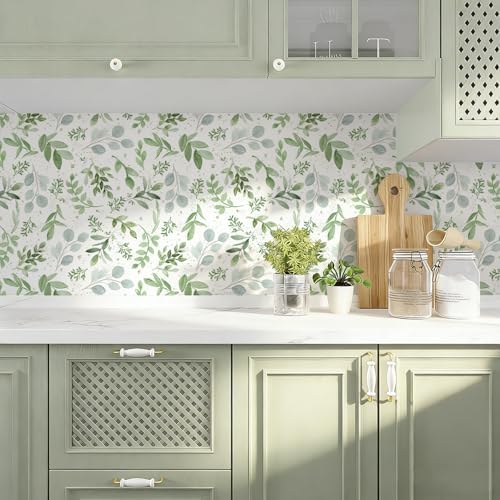 Green Leaf Peel and Stick Wallpaper Boho 17.32" X 393.7" Modern Sage Green - Image 6