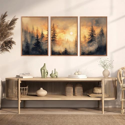 HLNIUC Nature Forest Sunset Framed Canvas Wall Art, Large Landscape Misty - Image 5