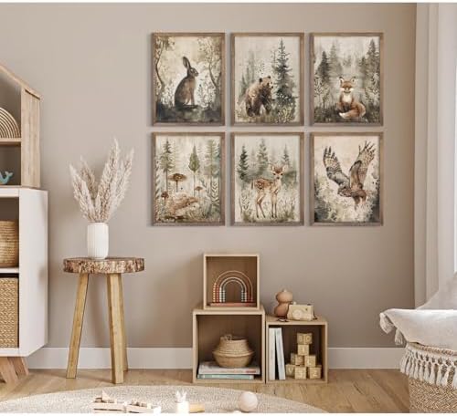 Pouydmi Woodland Animal Wall Art Nursery Canvas Wall Decor Forest Animal Poster - Image 4