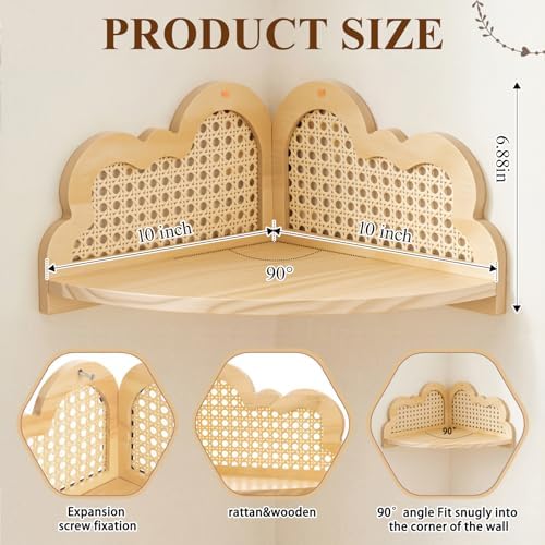 2 Pcs Cloud Floating Corner Shelf Set Boho Rattan Storage - Image 2