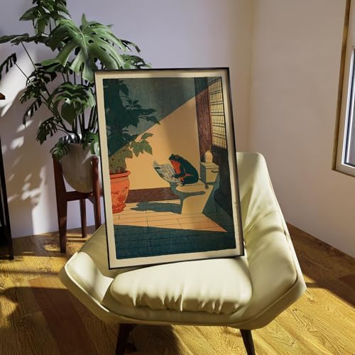 Japanese Frog Black Framed Wall Art Cute Animal Canvas Print Funny Frog On The - Image 6