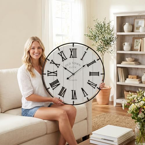 EMAX HOME Large 30 Inch Farmhouse Wall Clock, Rustic Distressed Wooden Face by EMAXHOME