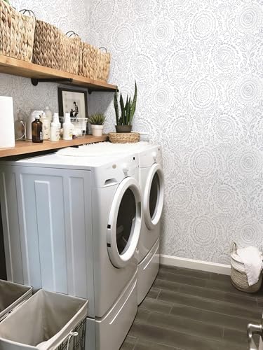Ismoon Floral Peel and Stick Wallpaper Boho Grey and White Contact Paper - Image 5