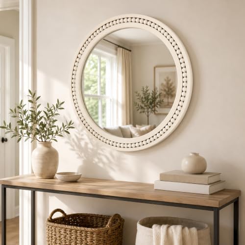 Saliwa 24 Inch Round Bathroom Mirror, Rustic Farmhouse Round Mirror - Image 4