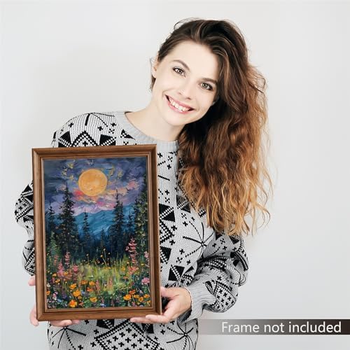 Yuaruo Vintage Full Moon Above The Wildflowers Canvas Wall Art, Mystical - Image 2