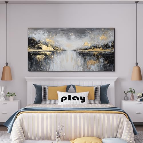 YISXINOAG Black Gold Abstract Wall Art Modern Canvas Artwork Print 20"X40" - Image 3