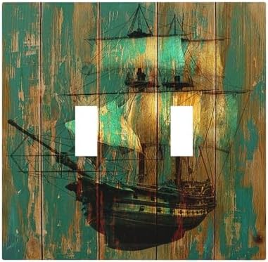 Decorative Switch Plates Rustic Green Wood Grain Sailboat 2 Gang Double Toggle by Lightswitchcovers