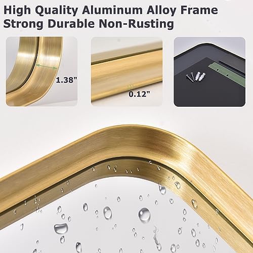 Easly 48 x 30 Inch Gold Bathroom Mirror, Rectangular Wall Mounted Shatterproof - Image 4