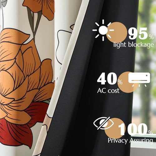 jinchan Beige Boho Floral Blackout Curtains 90 Inch Grommet 2 Panels - Image 3