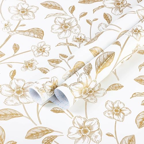 Heroad Floral Wallpaper Peel and Stick White and Gold Contact Paper Boho Peel by HeroadBrand