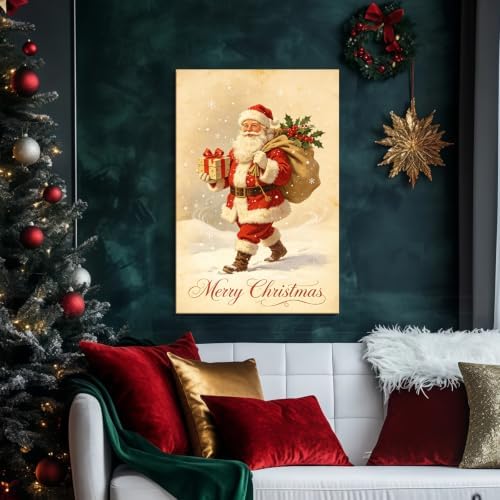AVANT GARDE CANVAS Christmas Canvas Wall Art, Vintage Santa Holding Gift Box - Image 2