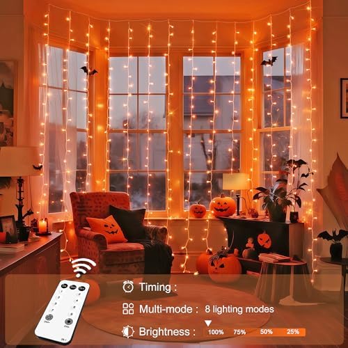 JMEXSUSS 300LED Orange Halloween Curtain Lights - Image 4