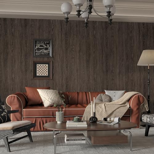 48x590inch Extra Wide Black Walnut Wood Wallpaper Dark Brown Wood Grain Vinyl - Image 4